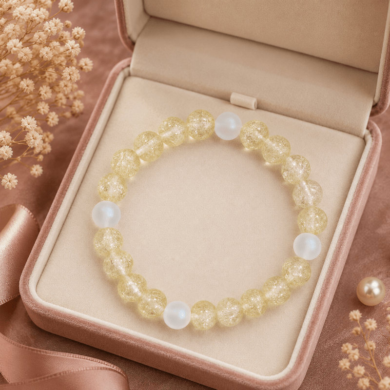 Light Yellow Exploding Flower Crystal Frosted Bracelet